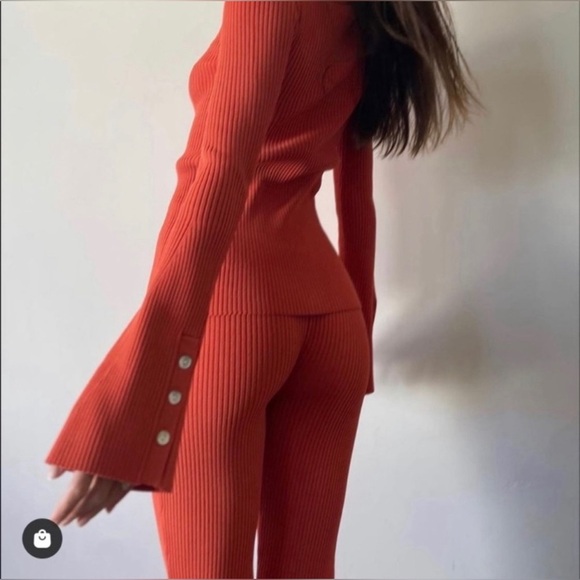 LE ORE Rimini Rib Knit Flared Pants Spice Brown Pull On High Rise Revolve autumn - Picture 2 of 9